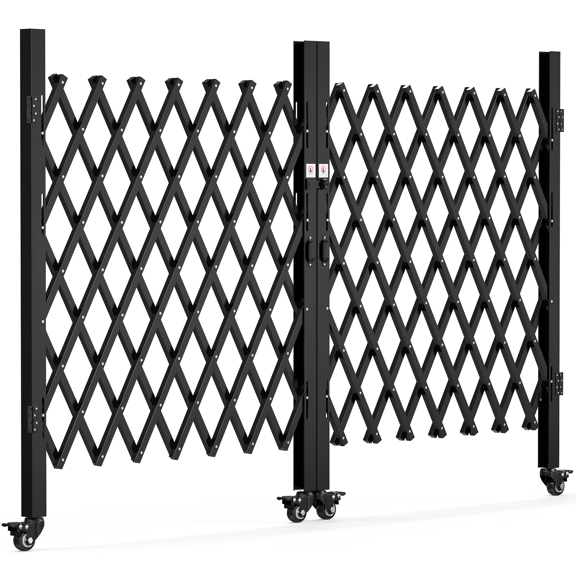YITAHOME Double Folding Security Gate, 85" H x 150" W Door Gate,Flexible Expanding Security Gate, Steel Safety Gates, 360° Rolling Barricade Gate, Scissor Gate with Padlock, Aluminum Alloy Mesh,Black