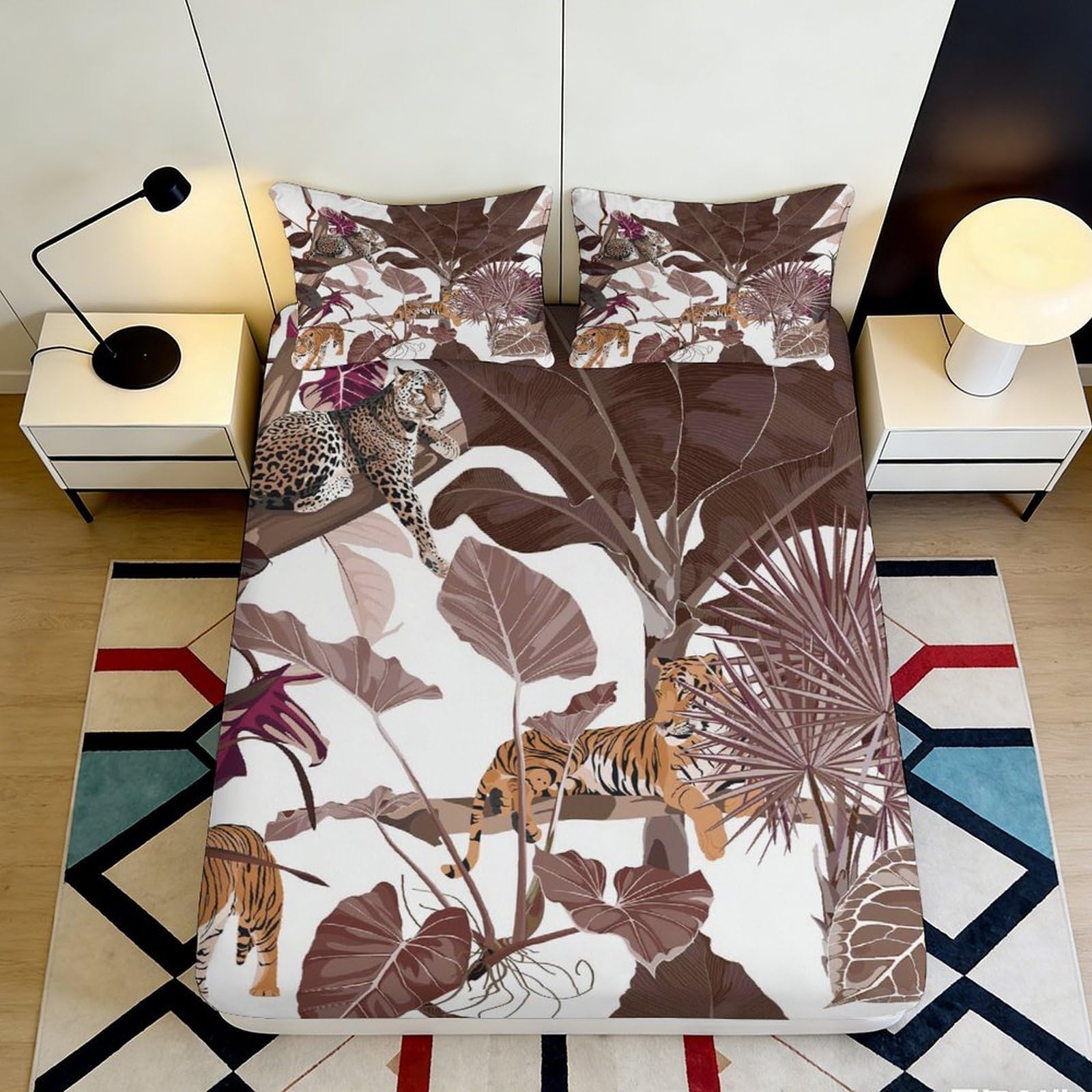 Pnayamiorkfel Style-1 3D Printed Jungle Leopard Fitted Sheet Microfiber Soft Breathable Tiger Mattress Cover For Bedroom Dorm Decor 90X200x25cm