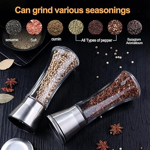Miniatura 5 de Molinillo de pimienta recargable, molinillos manuales SAINSWIN para sal y pimienta, molinillo de especias de grosor ajustable, utensilios de cocina,