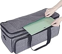 Vista 2 de HOMEST Estuche de transporte de doble capa con bolsillo para tapete para Cricut Maker 4, Explore 4, múltiples bolsillos frontales para accesorios