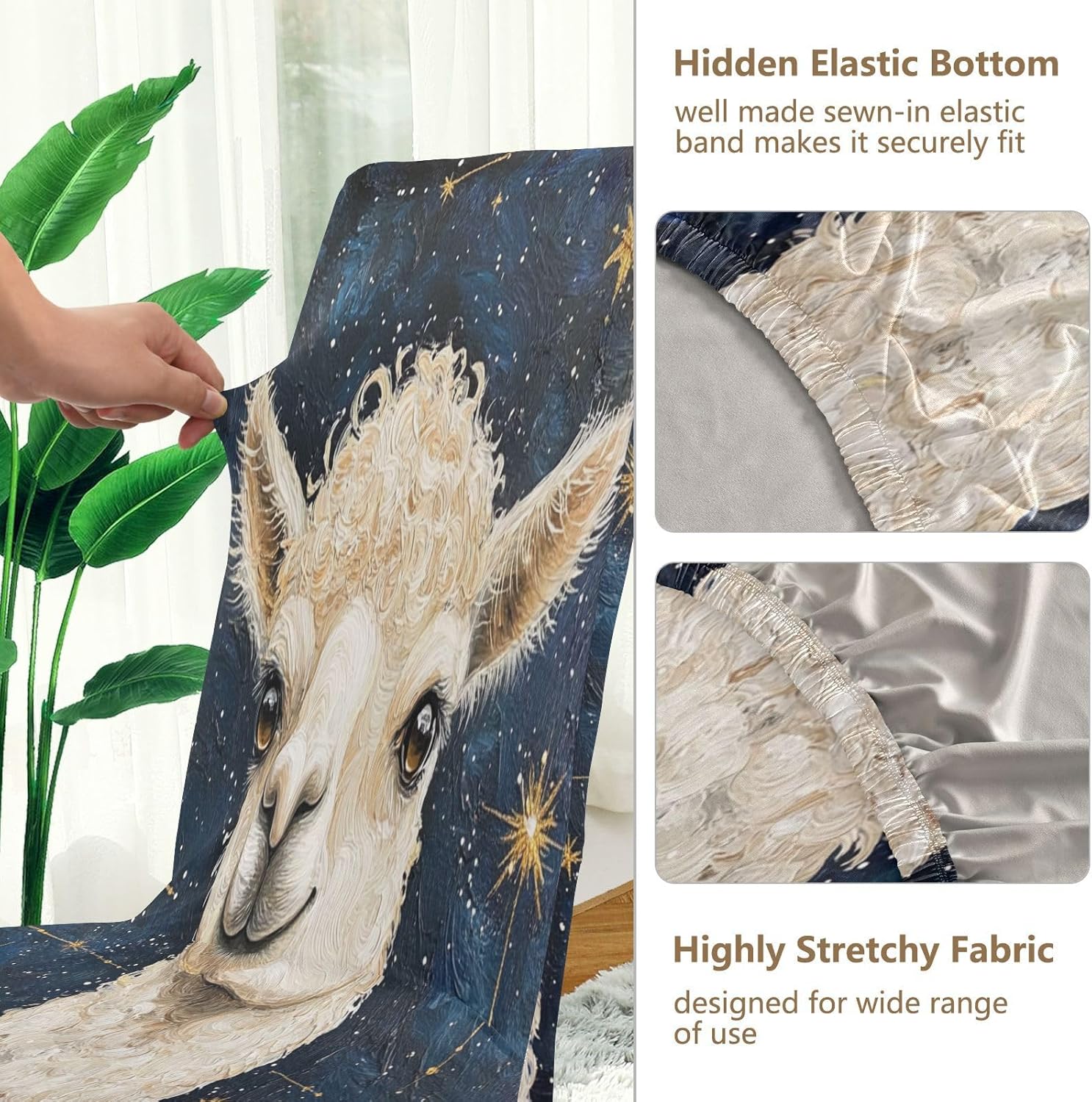 ALAZA Chair Covers for Dining Room, Curly Hair Llama on Star Constellation Stretch Chair Cover Sets Chair Protector Removable Washable for Ktichen Restaurant Hotel