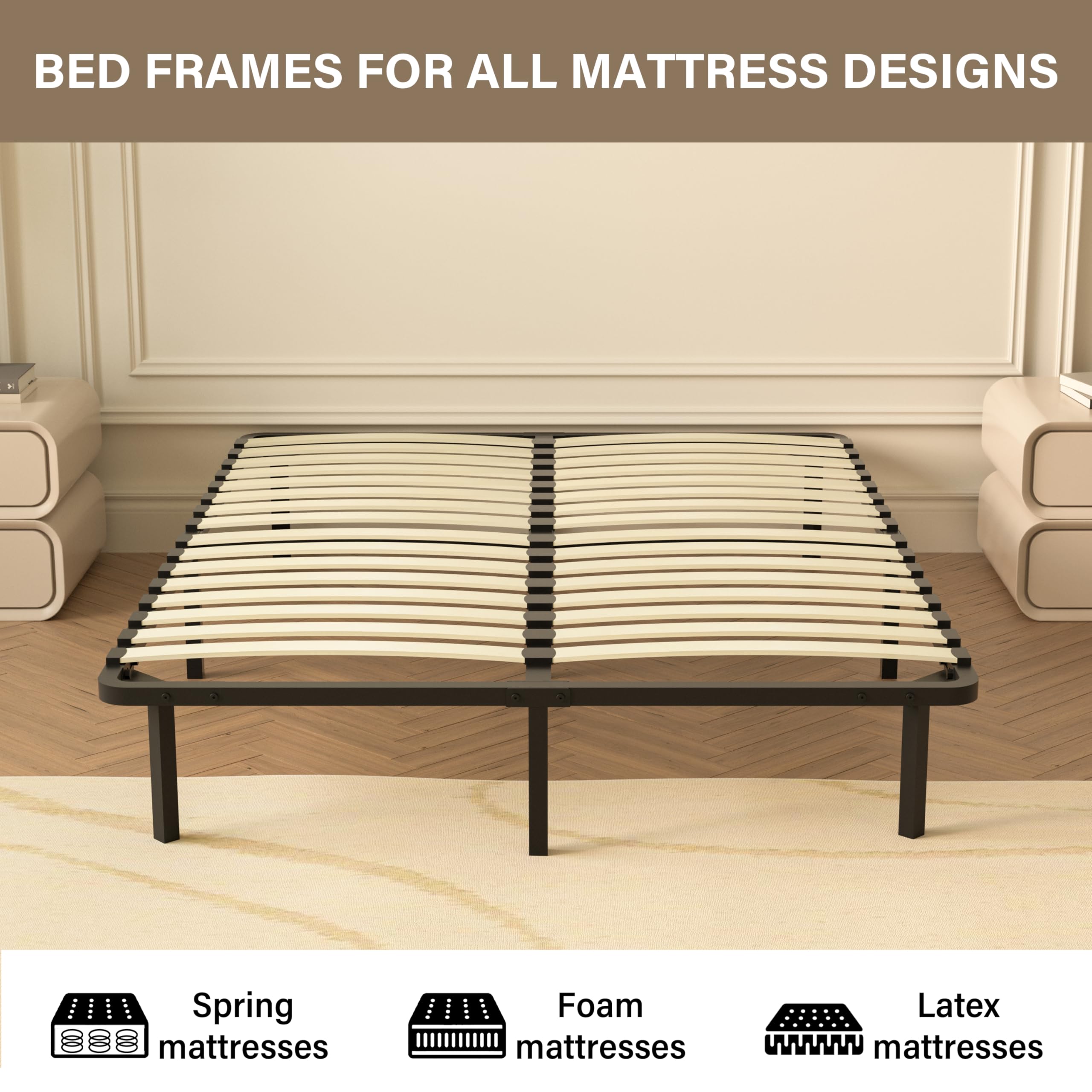 DEWINNER Sommier 140x190 | Sommiers à Lattes avec 9 Pieds pour Adulte | 2x16 Lattes | Cadre de Lit 140 x 190 avec Sommier | Hauteur du Cadre de Lit 29cm | Lit Deux Place (140x190-9 Pieds)