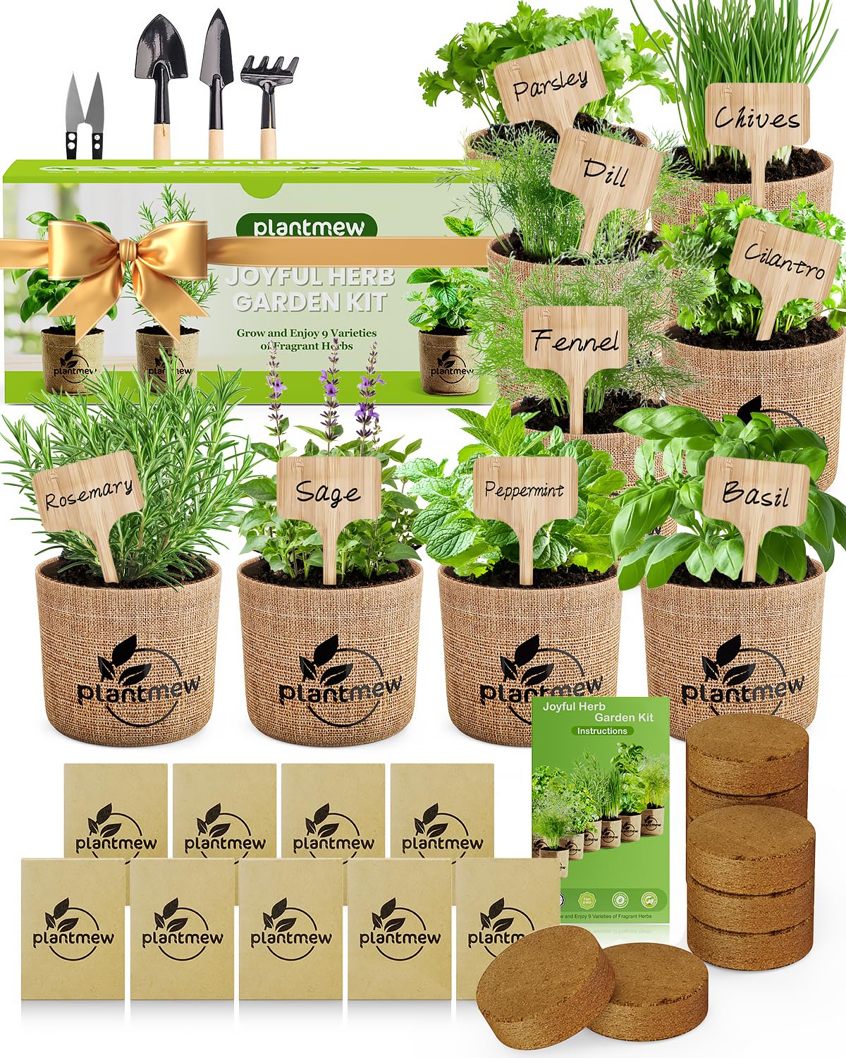 9 Herb Organic Indoor Window Garden Kit | Gift for Mom, Women, Her | Complete Windowsill Grow Set with Pots & Seeds | Unique Birthday, Housewarming, Friends | Kitchen Herb Starter Kit for New Home