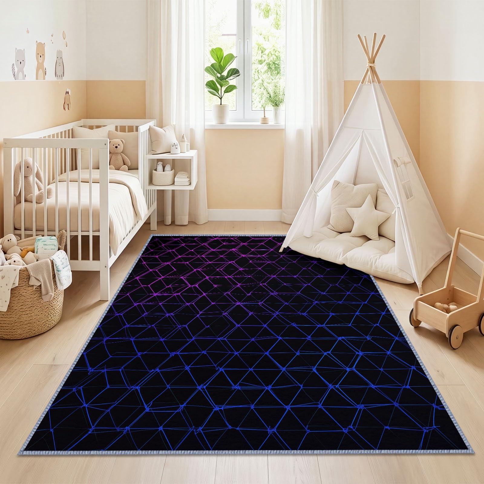 Geometrie 3D-Sechseckgitter Waschbar Teppich 100 x 160 cm