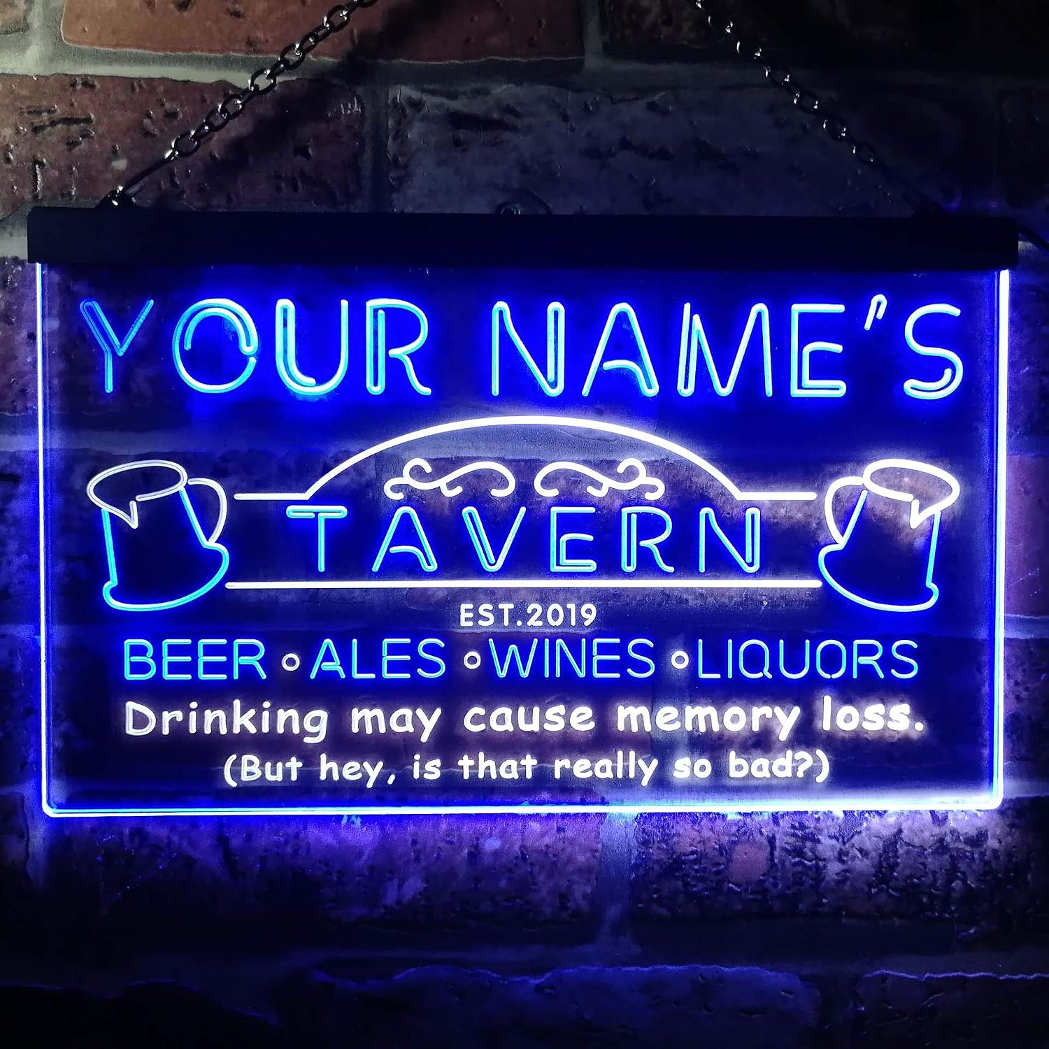 ADVPRO Personalized Your Name Est Year Theme Tavern Bar Beer Wine Man Cave Dual Color LED Neon Sign White & Blue 24" x 16" st6s64-px1-tm-wb
