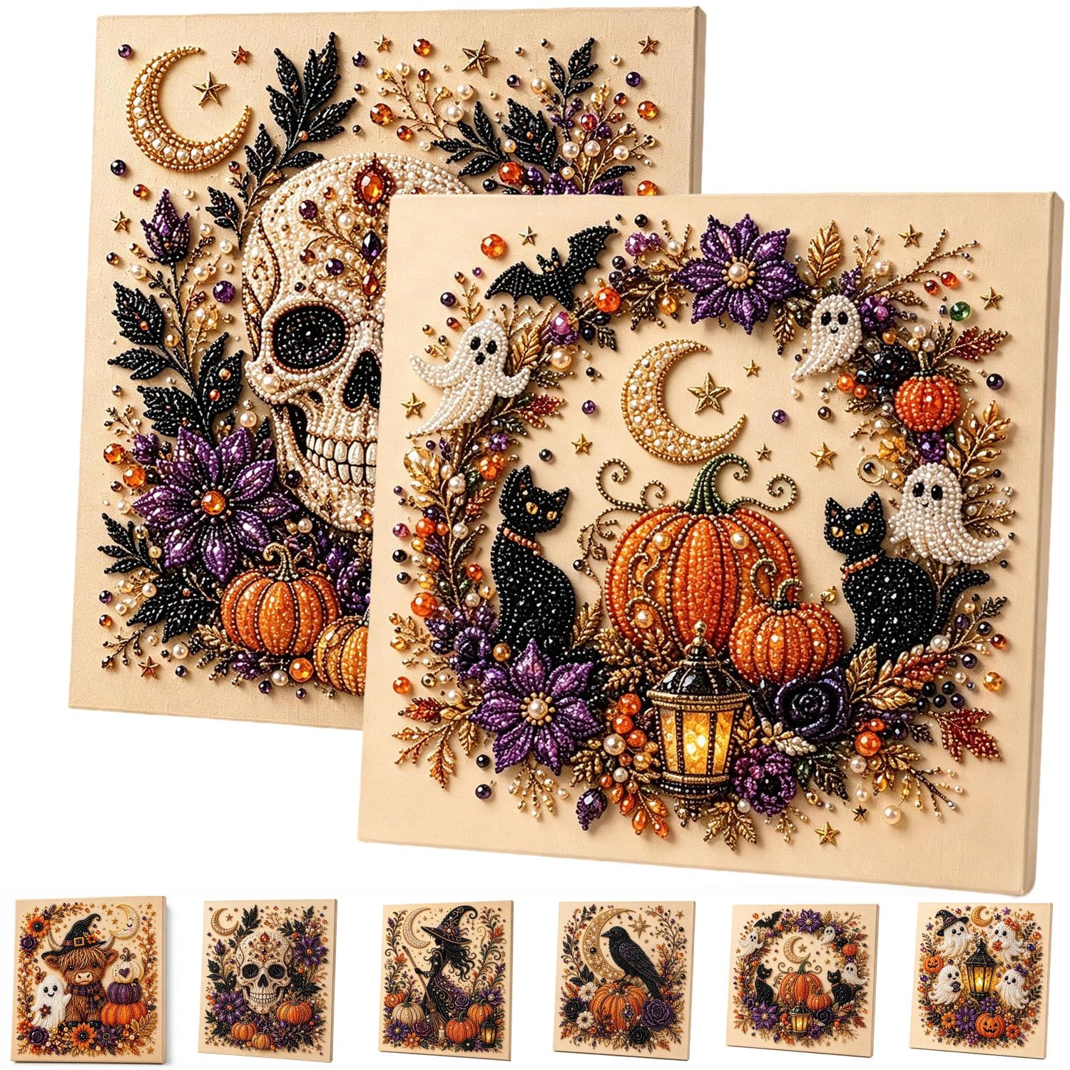 ByteCraft Halloween Ghost Pearl Diamond Art DIY Kit, Spooky Cute 3D Pearl Diamond Painting Crafts Kits for Adults, Beginner DIY Fall Home Decor Wall Art, Beginner DIY Seasonal Party Gift (2pcs I) — image 1