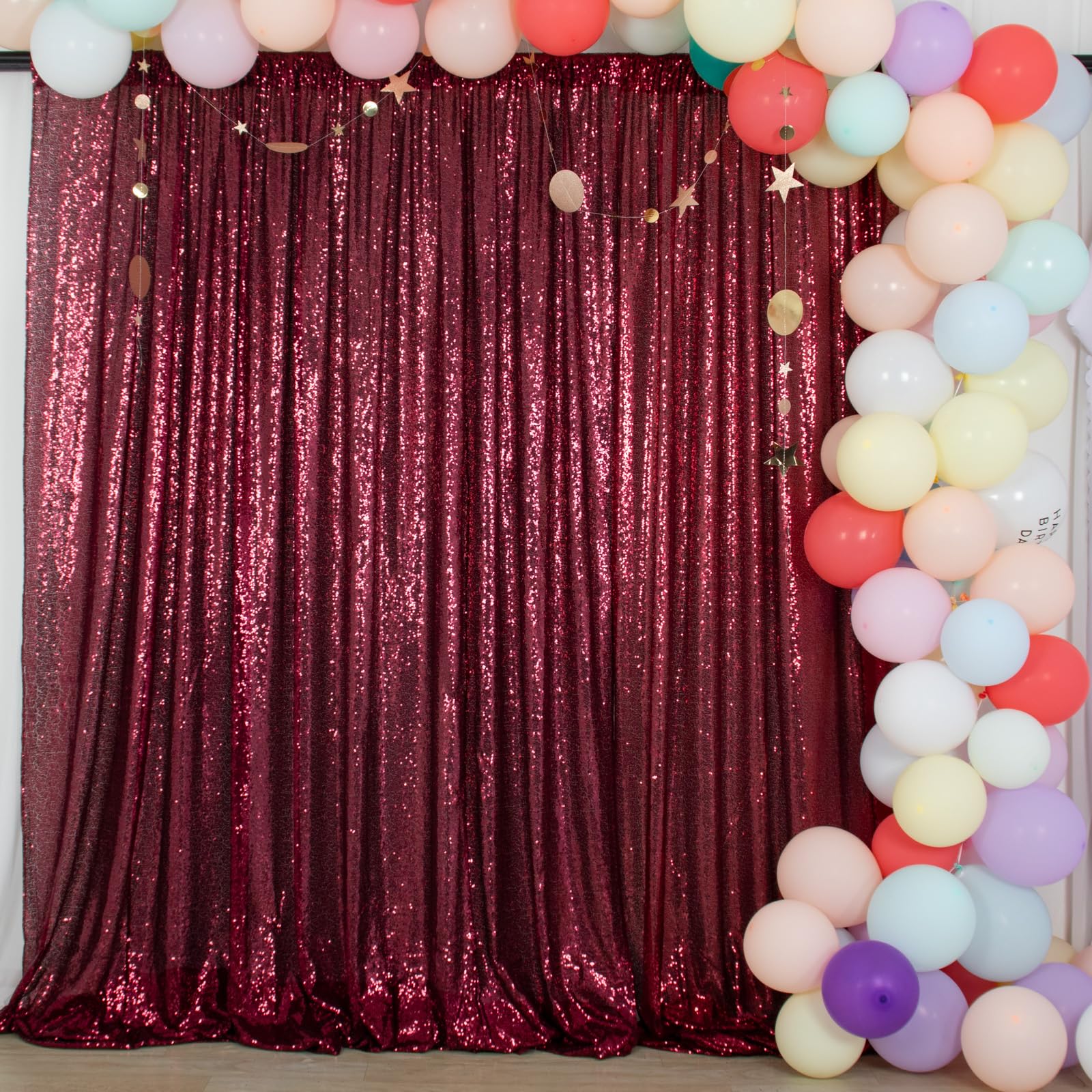 ShinyBeauty Glitter Burgundy Backdrop Curtain 4Ftx7Ft Sequin Curtains Photobooth Backdrops,Wine Wedding,Party,Birthday Wall Background