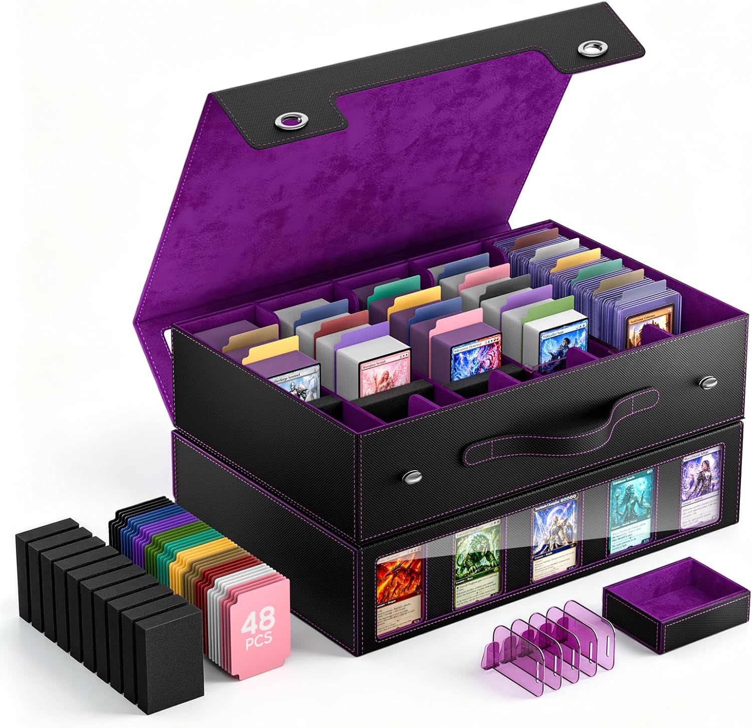 MoKo Trading Card Storage Box for MTG, 3900+ Card Storage Box with Commander Display & Handle, Top Loaders Organizer Case for Magic Game, TCG PTCG Sport Cards, Black Purple