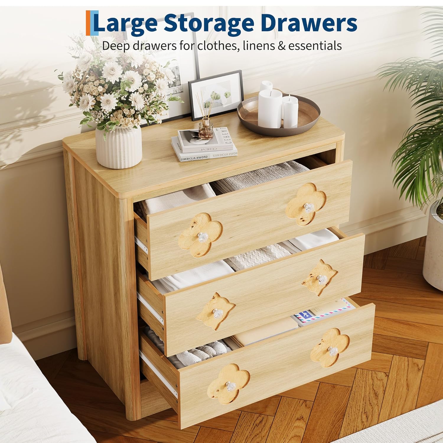 Garvee Dresser for Bedroom, Chest of Dressers 30.4" Tall Dresser for Closet with 3 Decorative Drawer Front Chest with Clothes Storage Cabinet, Drawer Organizer for Bedroom, Living Room, Closet