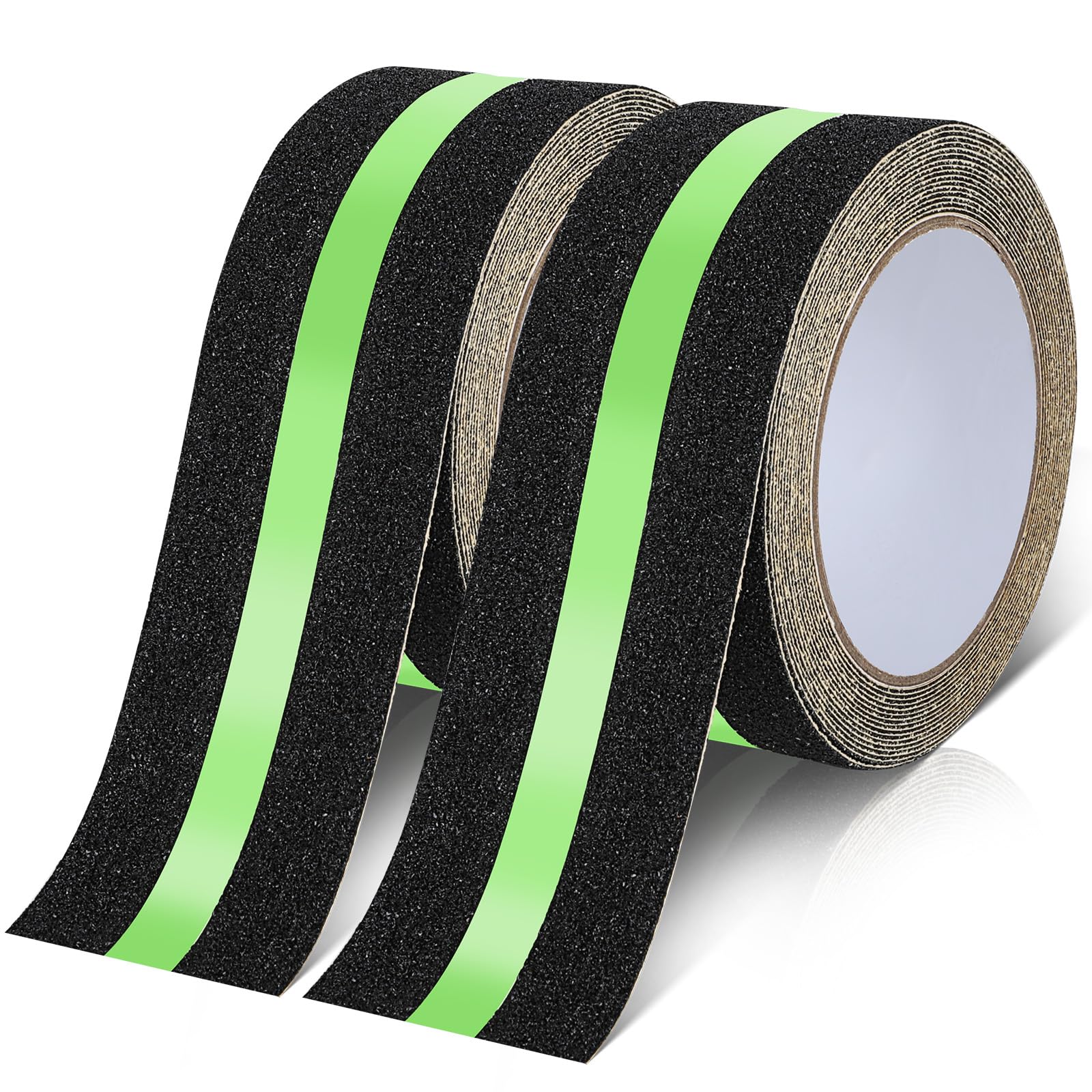 Cozary Pack of 2 Non-Slip Adhesive Tape, 5m x 5cm Stair Steps, Glow in the Dark, Reflective, Fluorescent, Self-Adhesive for Stairs, Ladders