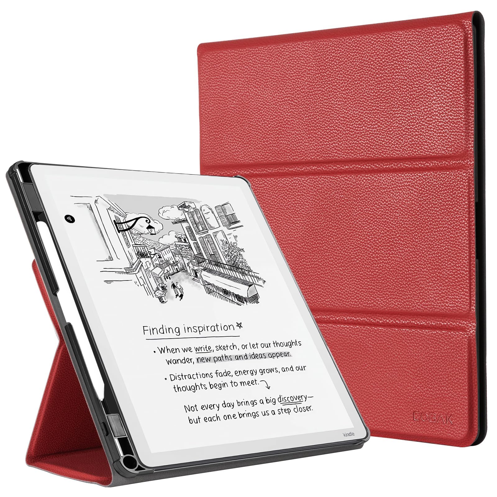 CoBak Case for 11" Kindle Scribe 3rd Generation 2025, Kindle Scribe Colorsoft with Two Viewing Angles - All New PU Leather Cover with Auto Sleep Wake, Pen Holder. Lychee Red