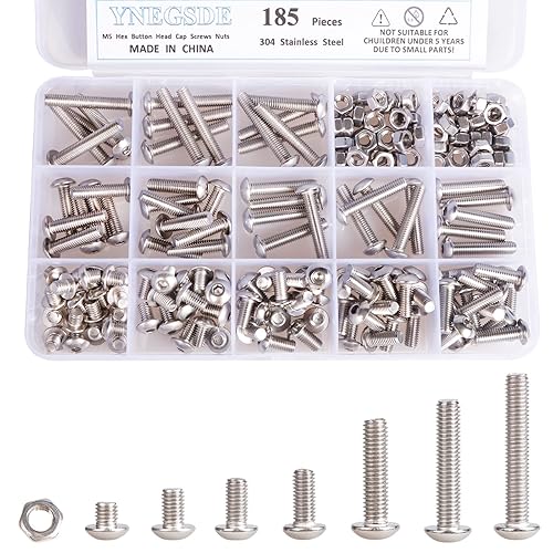 Miniatura 3 de Kit de tornillos y tuercas de cabeza de botón M5 M5 x 0.197 in 0.315 in 0.394 in 0.472 in 0.630 in 0.787 in 0.984 in 1.181 in acero inoxidable 304,