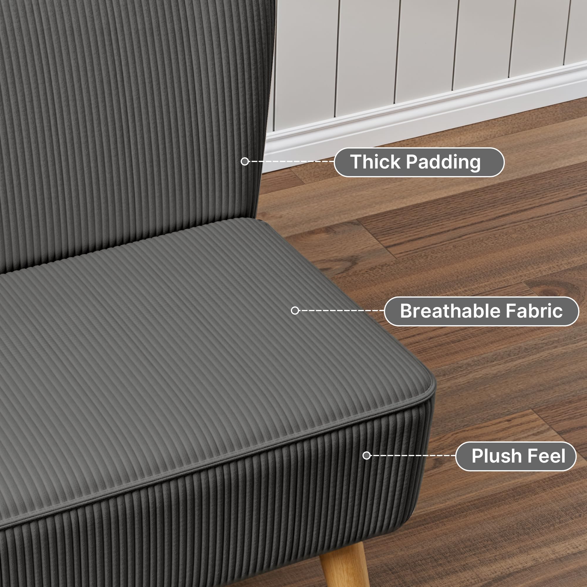 Sofá de 2 Plazas, Pequeño Loveseat con Tapizado de Aspecto Terciopelo Acanalado, Sofá Compacto Que Ahorra Espacio para Dormitorio, Salón, Apartamento, 117x56x76cm, Gris