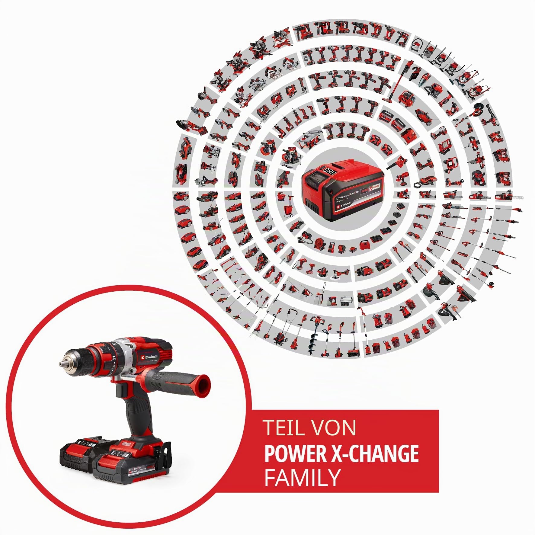Einhell Akku-Schlagbohrschrauber TE-CD 18/48 Li-i Kit Power X-Change (18 V, 48 Nm, Schlagbohrfunktion, 13 mm Bohrfutter, 2 Gang, Koffer, inkl. 2x 2,0 Ah Akkus + Ladegerät)
