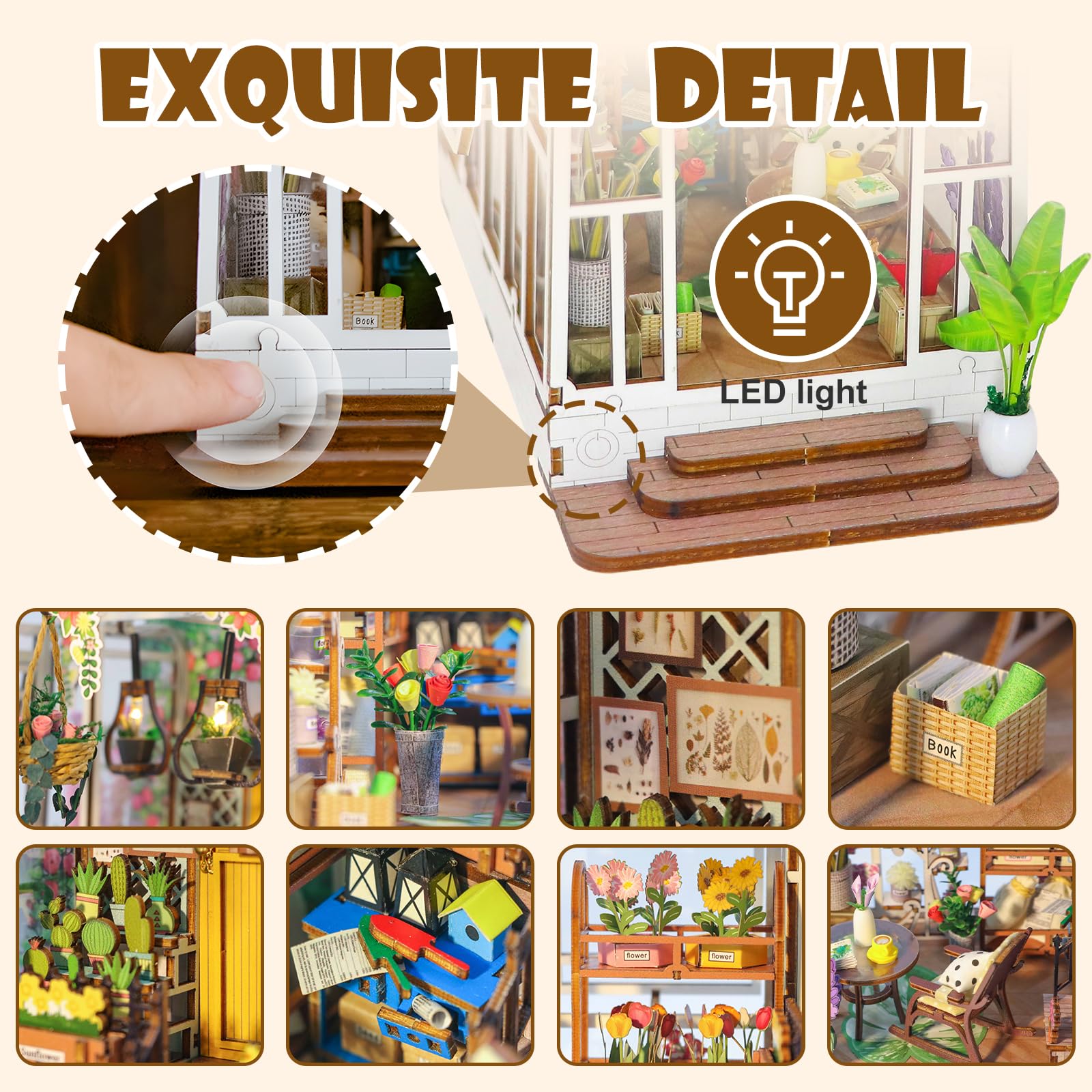 Cuteefun DIY Kit De Rincón De Libros – Casa De Muñecas En Miniatura De Madera, Modelo 3D Para Adultos, Decoración De Estantería Con Luz LED
