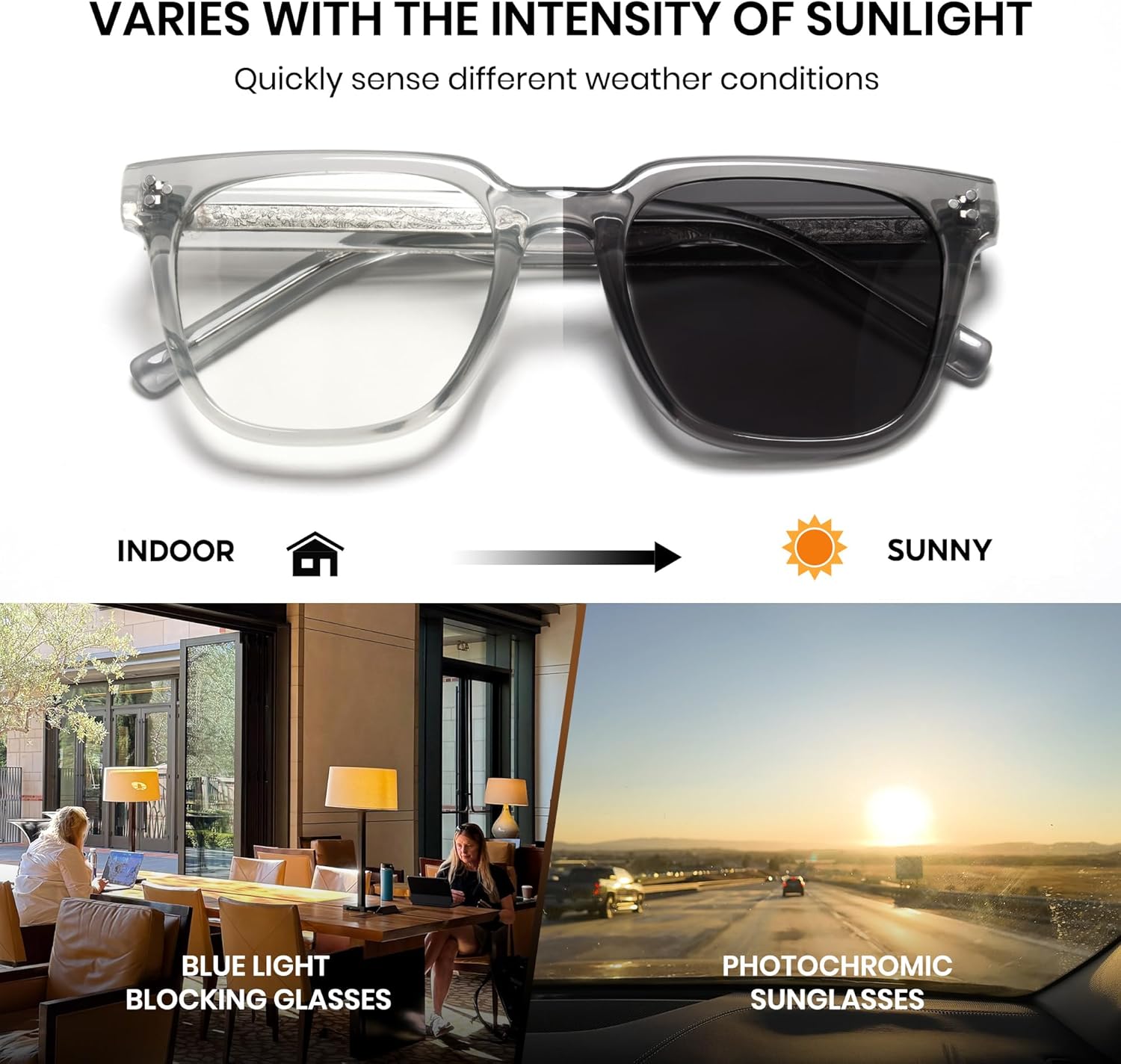 Cyxus Photochromic Glasses Both Frames and Lenses Color Changing with Blue Light Blocking UV Protection 8305