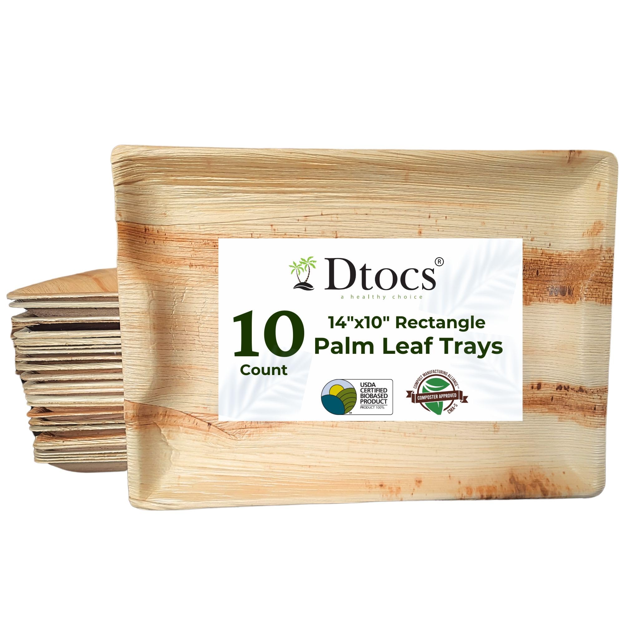 DtocsPalm Leaf 14x10 Inches Rectangle Charcuterie Board Serving Platter Tray (10 Pcs)