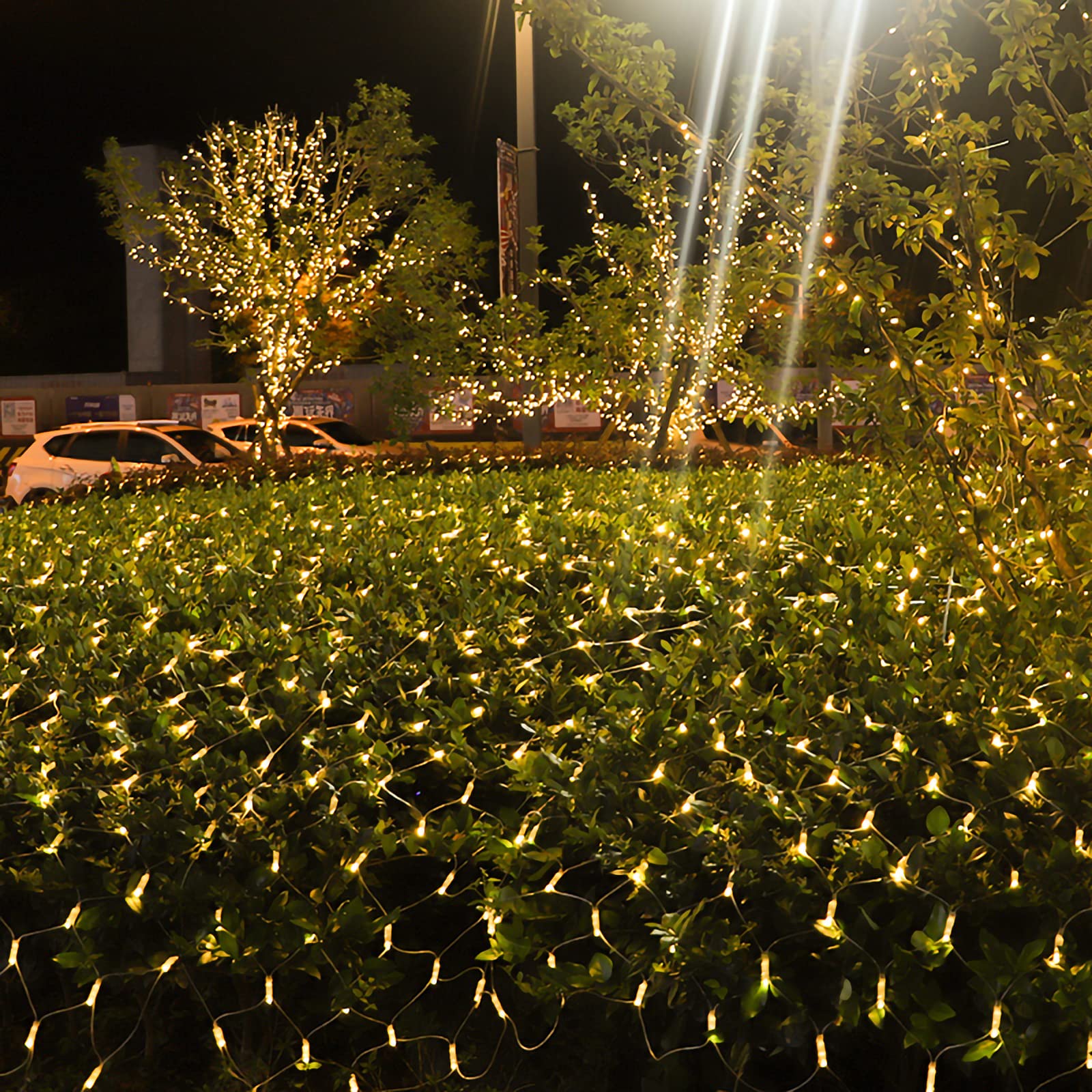 Randaco Siatka świetlna LED, 300 diod LED, ciepła biel, dekoracyjna lampa do użytku wewnątrz i na zewnątrz, z wtyczką (4,5 x 1,6 m, 8 trybów)