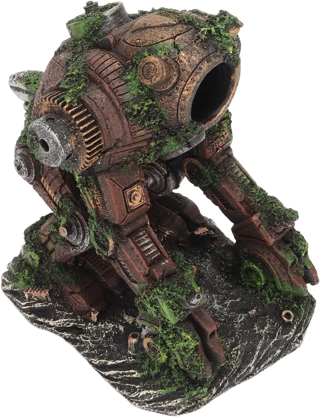 Innovative Mecha Machine Aquarium Decoration, Simulation Resin Fish Tank Ornament with Hollow Design and Fake Moss, Material, Unique Look for Ocean Themed