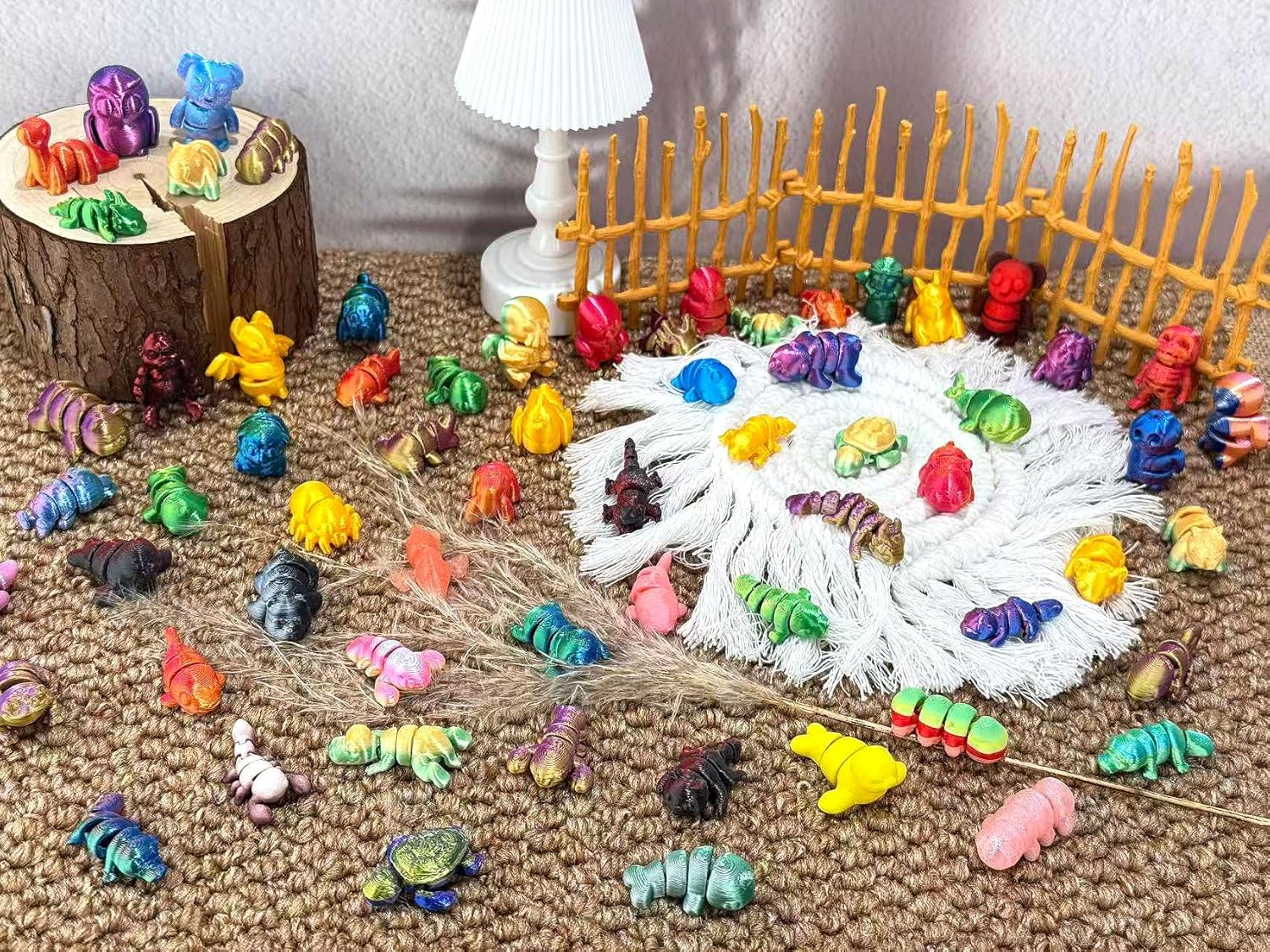 50 Pcs Shimmery Random 3D Printed Mini Animals,3D Printed Flexible Articulated Animals for Party Favors,Kids Student School Classroom Gifts, Carnival Prizes