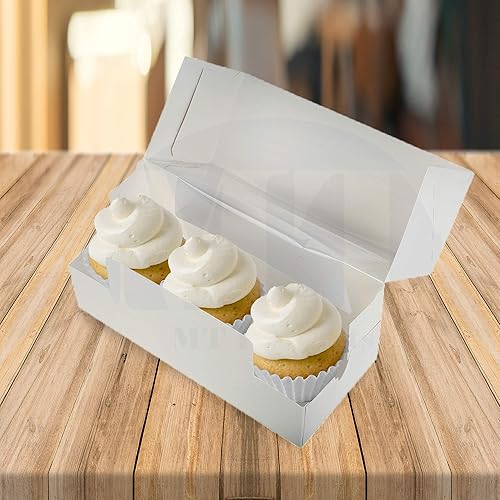 Miniatura 6 de MT Products - Caja blanca de cartón para panadería, auto armable de 9 pulgadas de largo, x 4 pulgadas de ancho x 3.5 pulgadas de alto con ventana,