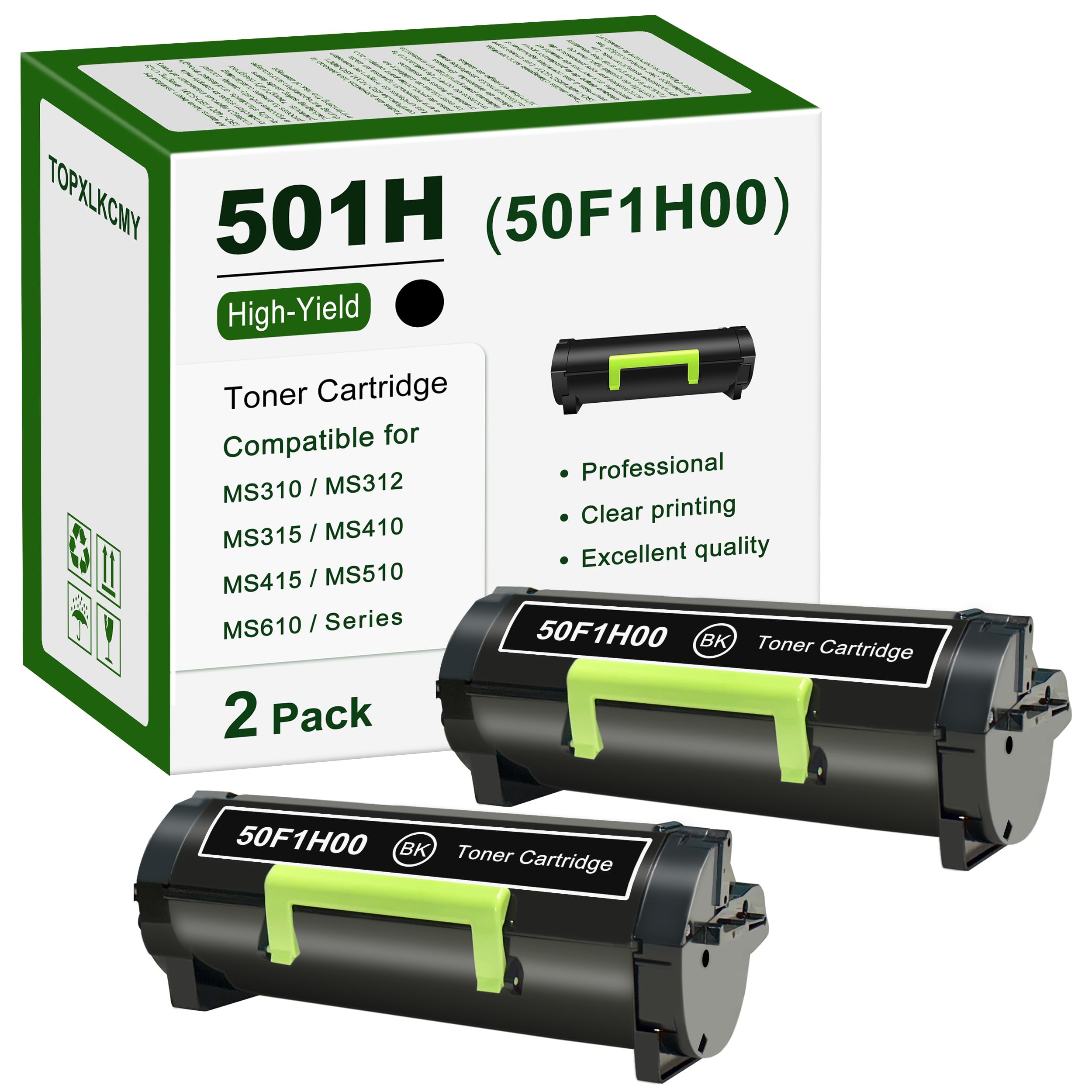 TOPXLKCMY 501H (50F1H00) High Yield Black Toner Cartridge 2-Pack Replacement for Lexmark MS310 MS310dn MS312 MS312dn MS315 MS315dn MS410 MS410dn MS415 MS415dn MS510 MS510dn MS610 MS610dn Printer