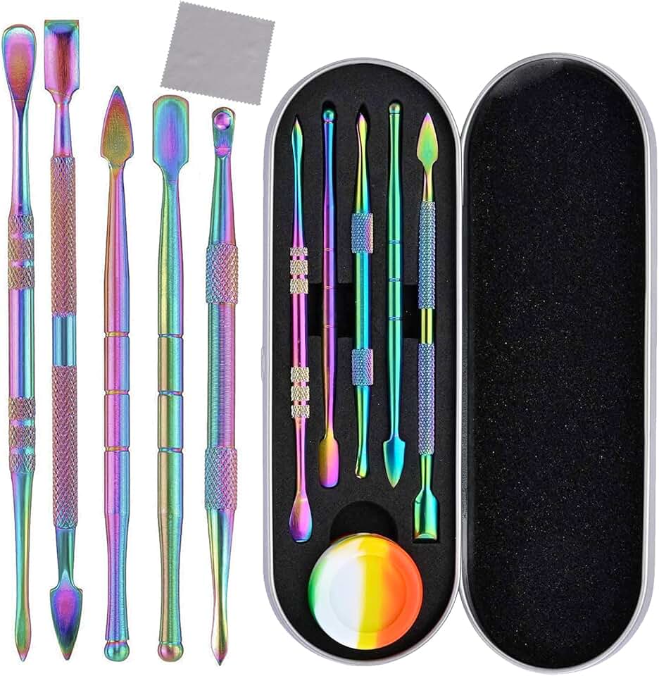 Carving Tools for Wax Wood: 7 Pcs Rainbow Stainless Steel Double-Sized Sculpting Clay Tools Kits with Silicone Container for Wood, Wax, Jewelry, Clay, Pottery