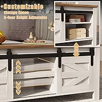 Vista 6 de Furmax Mesa de centro con almacenamiento y puertas corredizas de granero, mesa de sala de estar de granja con estantes ajustables, mesa central