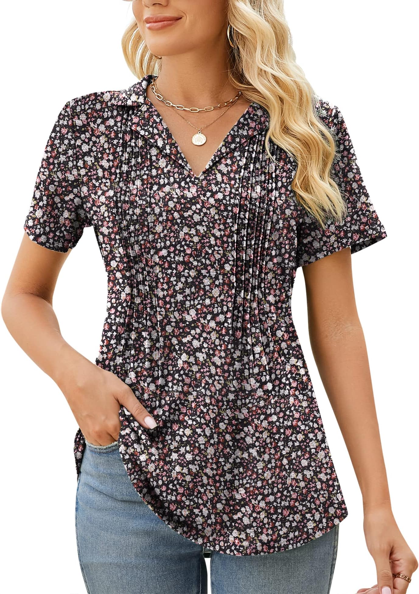 KistoreWomens Short Sleeve Polo T Shirts V Neck Summer Basic Tops Fashion 2024 Business Casual Work Blouse S-XXL
