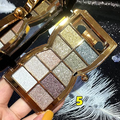 Miniatura 2 de Paleta de sombras de ojos con purpurina 10 colores brillantes de sombra de ojos altamente pigmentada juego de maquillaje de larga duración dorado