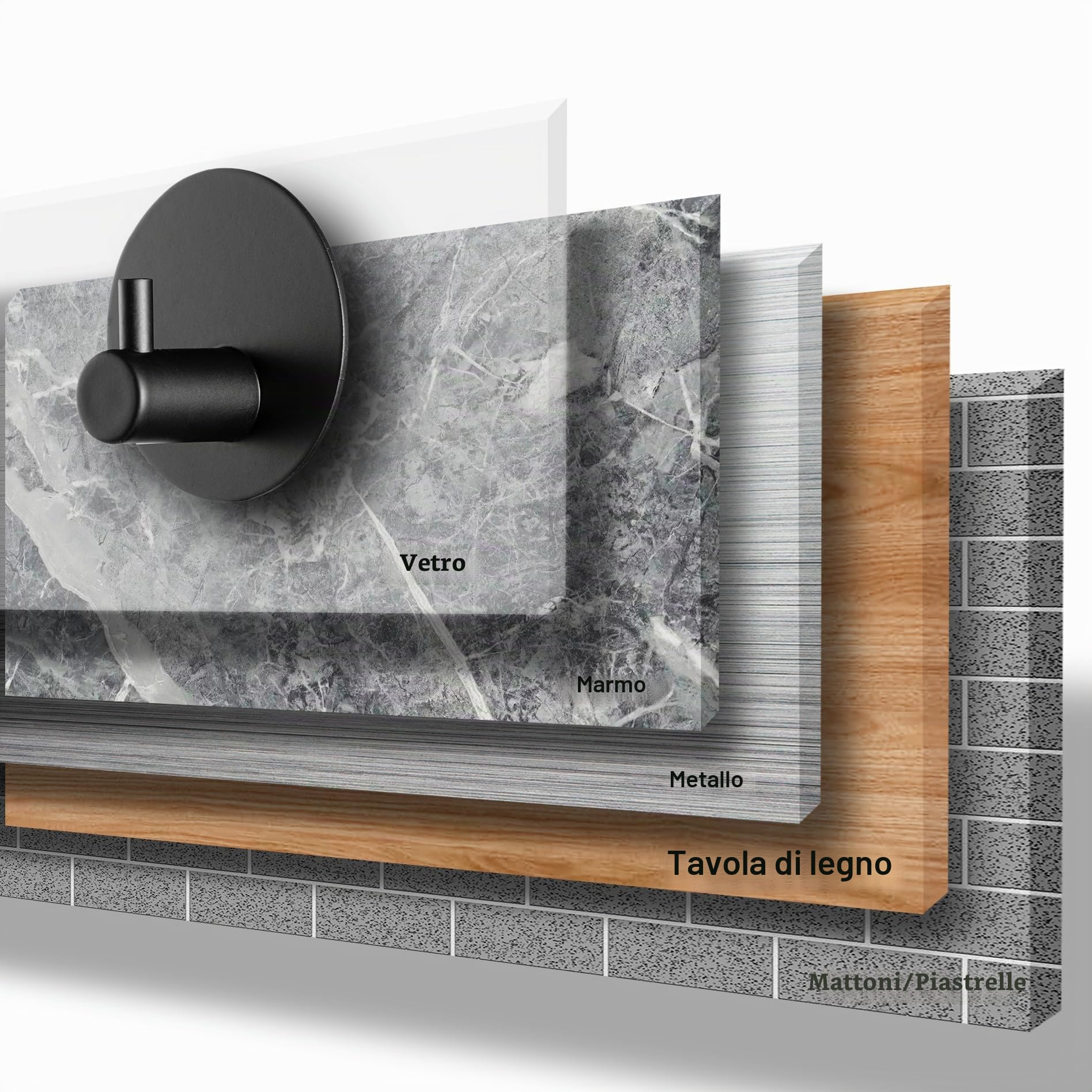 Feligio Ganci Adesivi Bagno 4 Pezzi, Appendi Accappatoio Bagno in Acciaio Inox 304, Appendi Presine Cucina per Camera da Letto Soggiorno, Nero