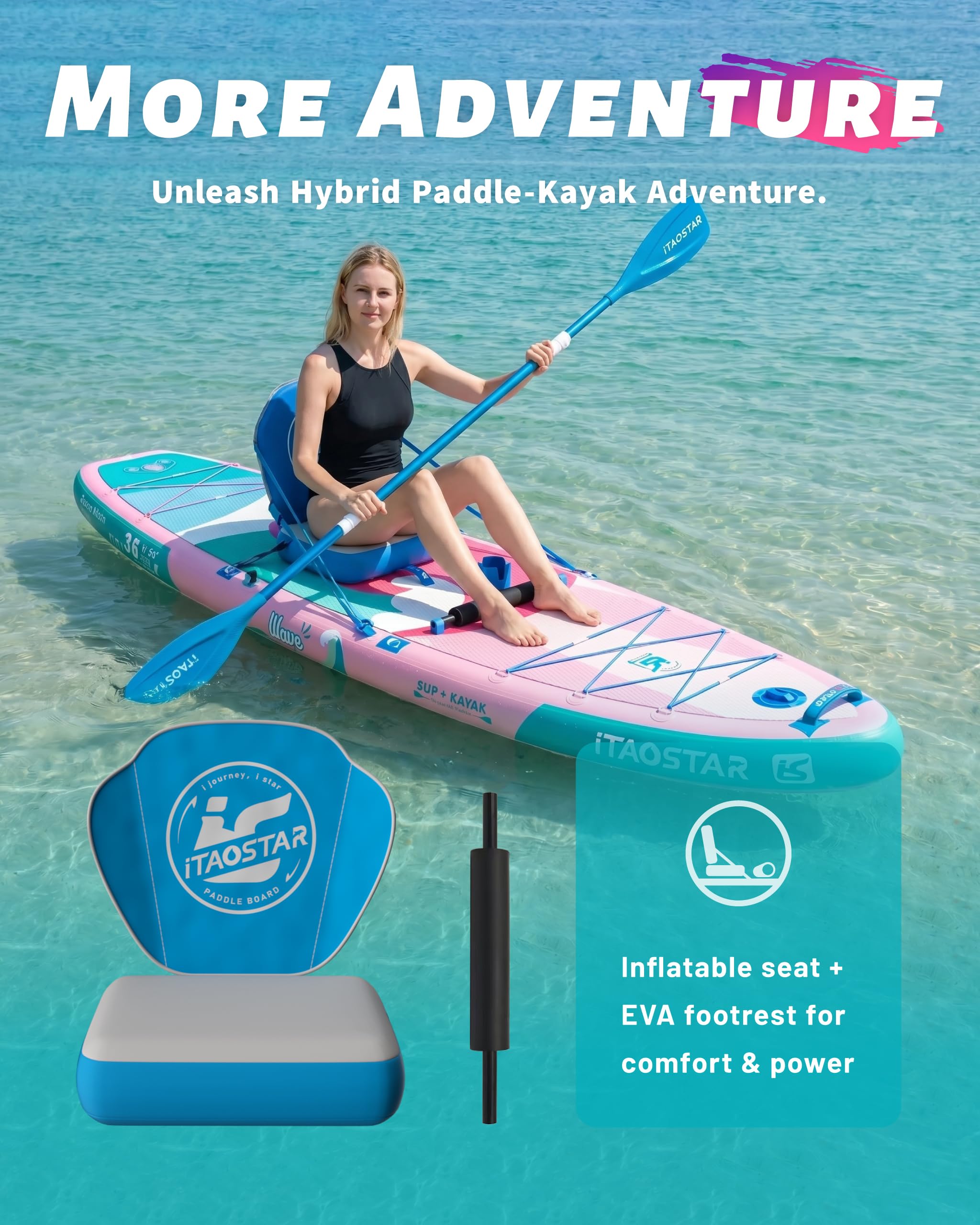 iTAOSTAR Stand Up Paddling Borad, Sup Board Aufblasbare, Stand Up Paddle Board for Anfänger,SUP Borad Mit Sitz,Komplettes Zubehör Allround Surfbrett für Yoga Paddle Board Pink/Orange/Yellow