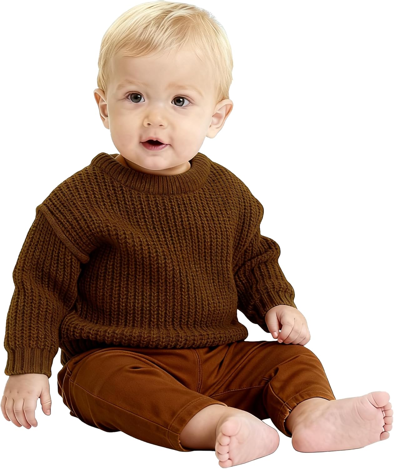 Knit Baby Boy Girl Sweater Pullover Sweatshirt Toddler Crewneck Fall Winter Top-2piece Set