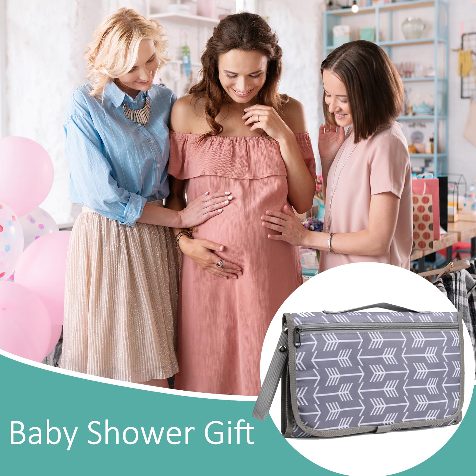 Cambiador portátil, cambiador portátil plegable e impermeable, dispensador de toallas y un cómodo cojín, reutilizable, lavable a máquina, viaje y regalo bautizo (gris)
