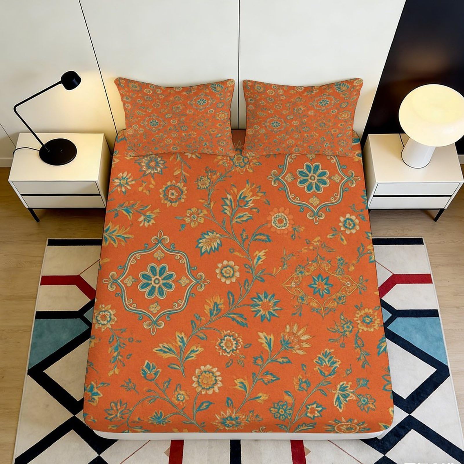 3D Printed Bohemian Fitted Sheet Microfiber Deep Pocket Non-Slip Bedding Boho Mattress Fitted Cover Washable 140x200x25cm