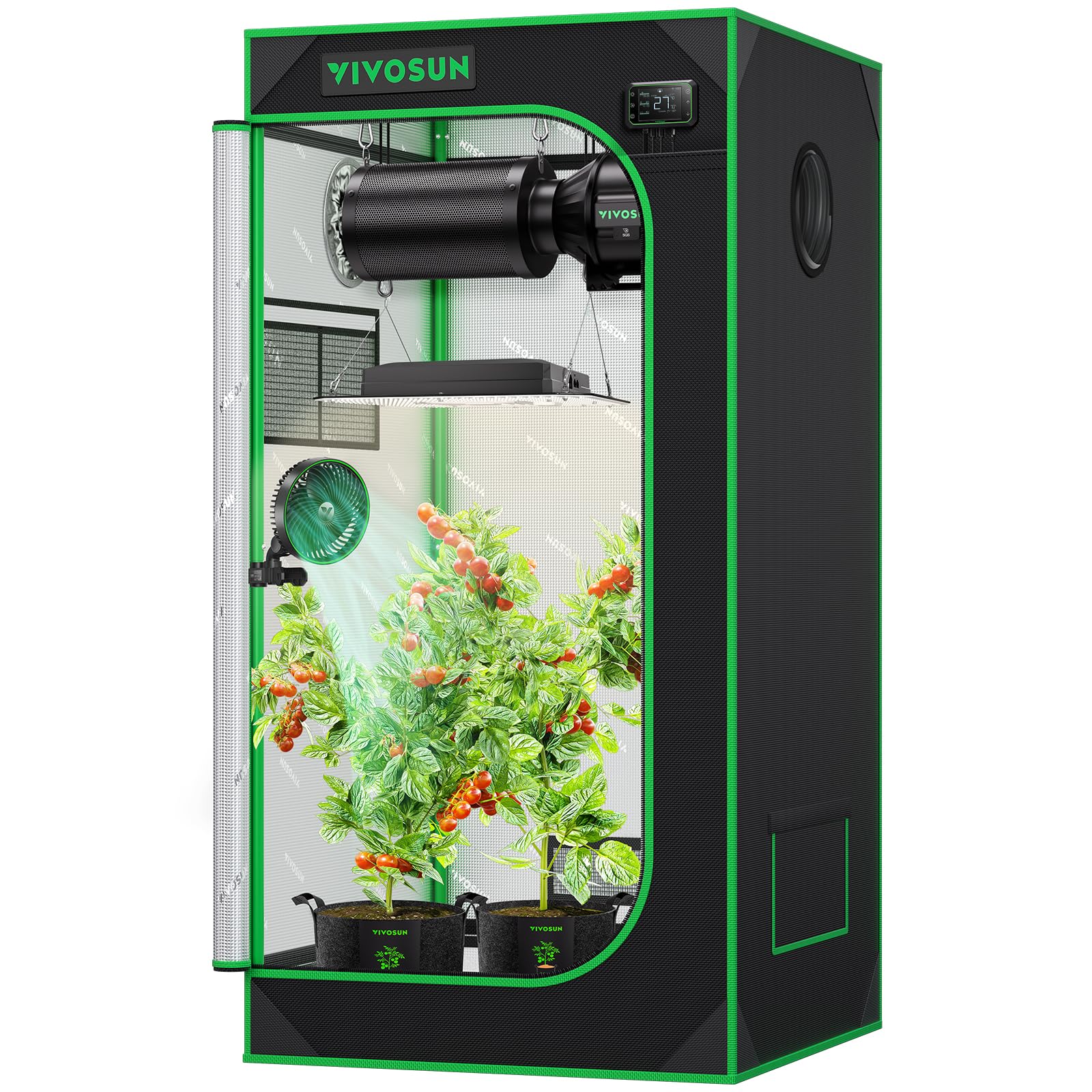 VIVOSUN Growzelt 60x60x120cm Grow Tent aus hochreflektierendes Mylar mit Sichtfenster und Bodenwanne für Hydroponik und Indoor-Anbau S224 Grow Zelt passend für VS1000