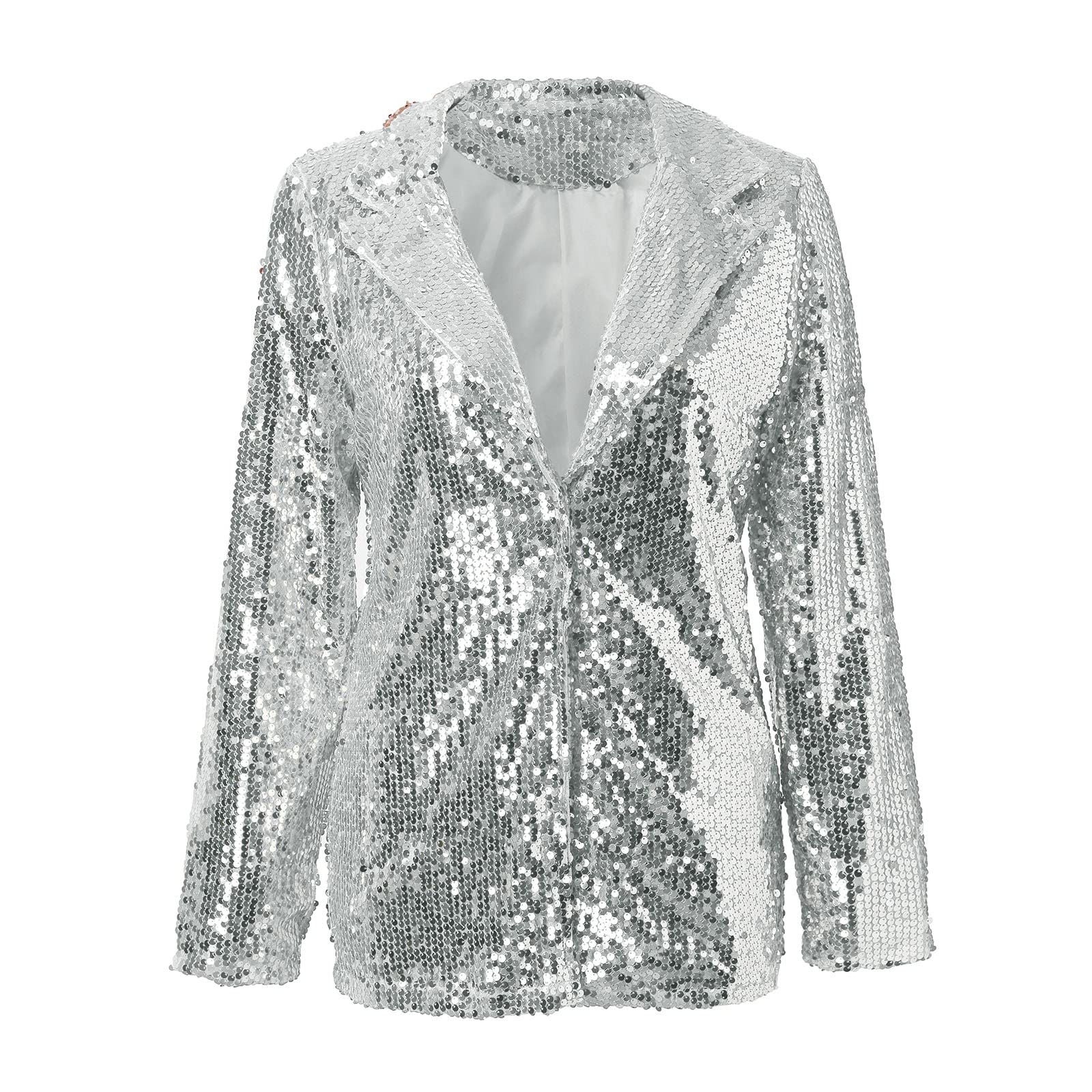 Générique Femmes Veste Paillettes Sequin Casual Manches Longues Glitter Party Brillant Manteau Survêtement