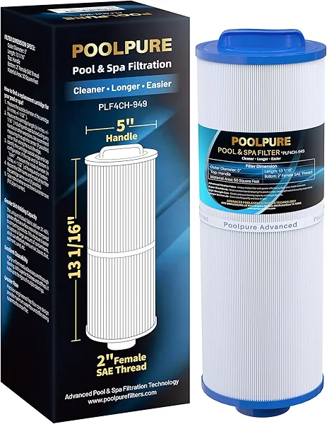 POOLPURE 4CH-949 Spa Filter Replaces Pleatco PWW50L, 200702, Cal Spa FIL50-5D13H15FCT-3, Filbur FC-0172, SD-01143, 817-4050, Waterway Teleweir 50, Rising Dragon 50, hot tubs filter cartridge 1 PACK
