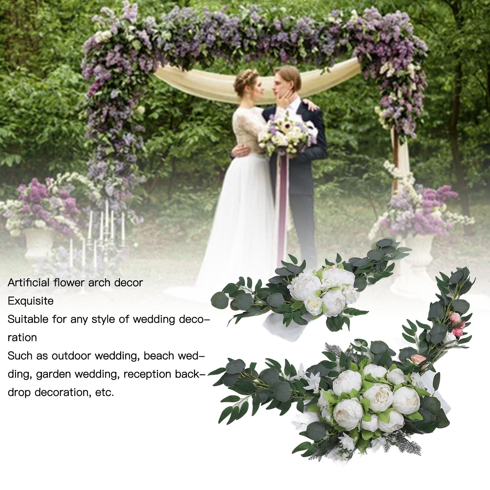 flexman 2 Stück Künstliche Hochzeitsbogen Blumen, Hochzeitsbogen Blumen, Willkommensschilder, Blumendekoration für Hochzeit Im Freien, Strandhochzeit, Gartenhochzeit (Weiß)