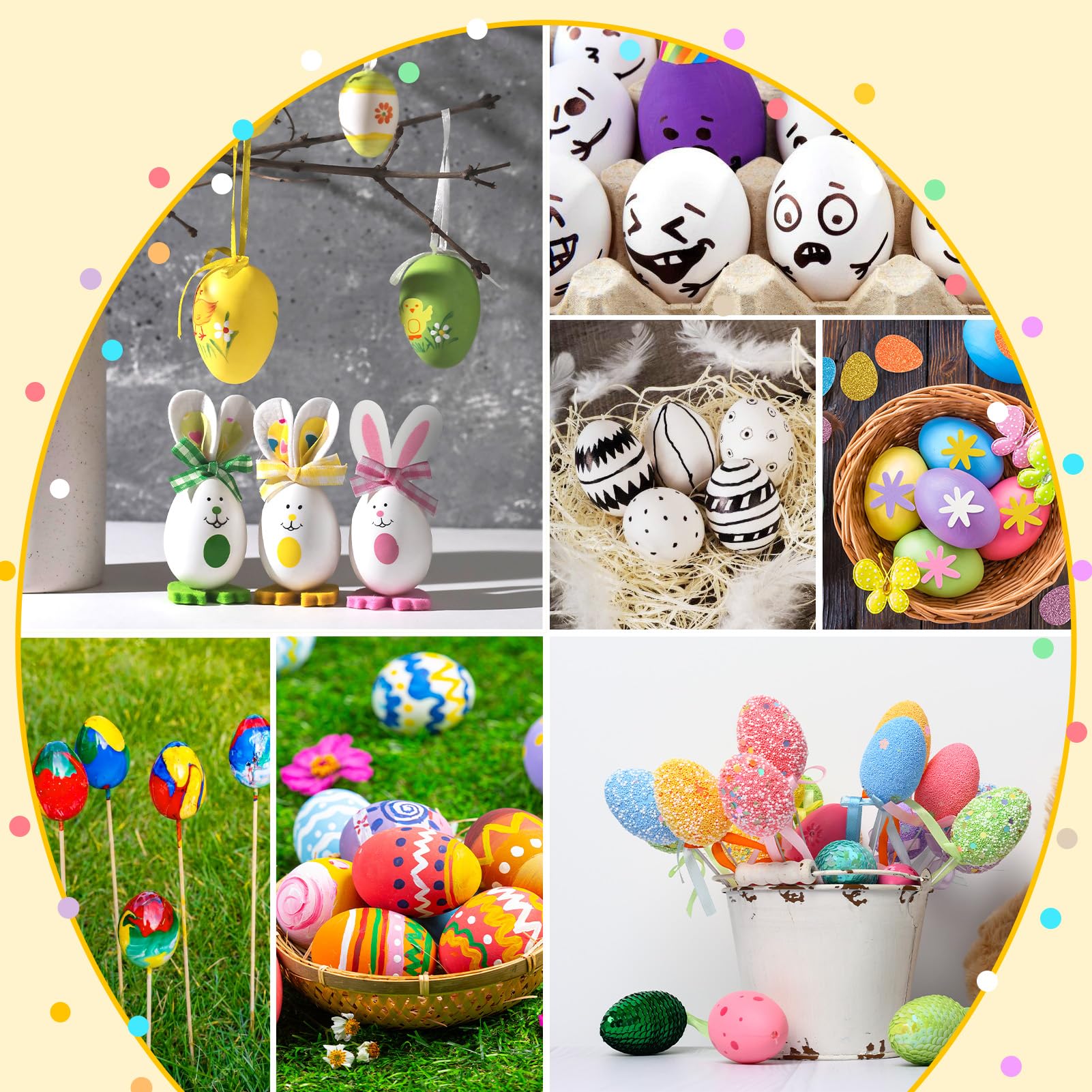 Set Decorazioni Pasquali Fai Da Te - 24 Uova Di Plastica, 20 Pendenti In Legno E Colori Acrilici