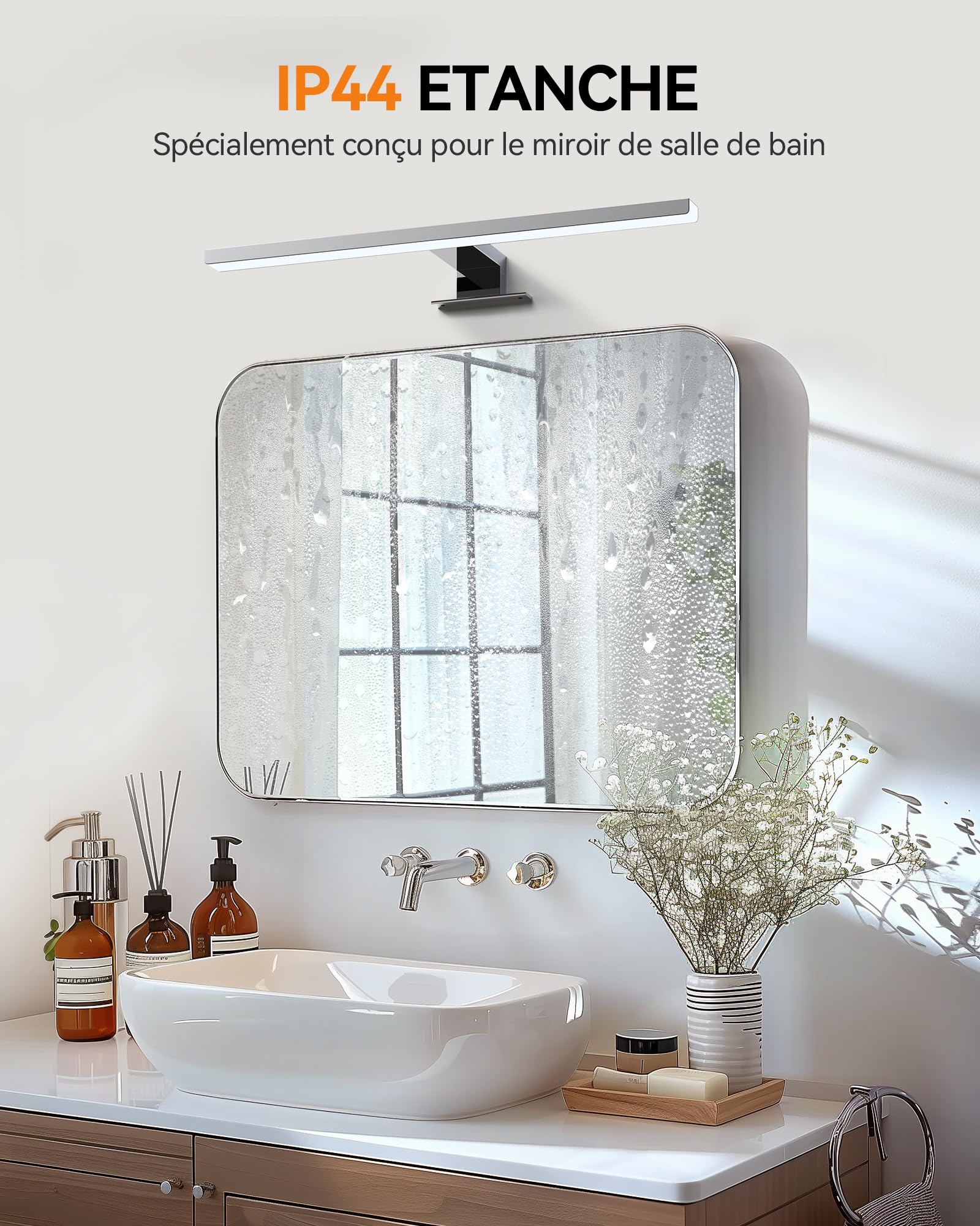 Hommie Lampe Miroir Salle de Bain LED 40CM Avec Interrupteur Blanc Neutre 4000K Luminaire Salle de Bain 10W 230V 900LM IP44 Étanche
