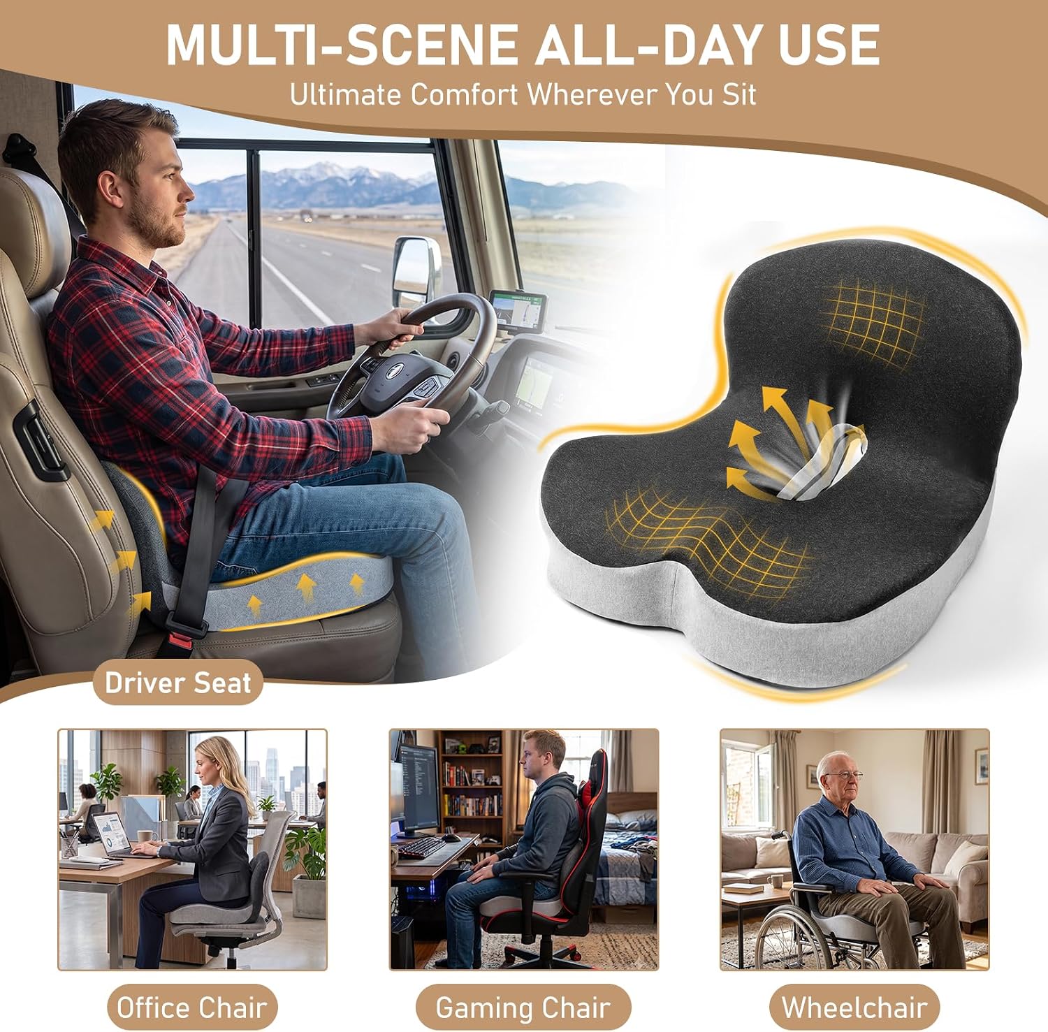 Car Seat Cushion with Lumbar Support, Office Chair Ergonomic Seat Cushion