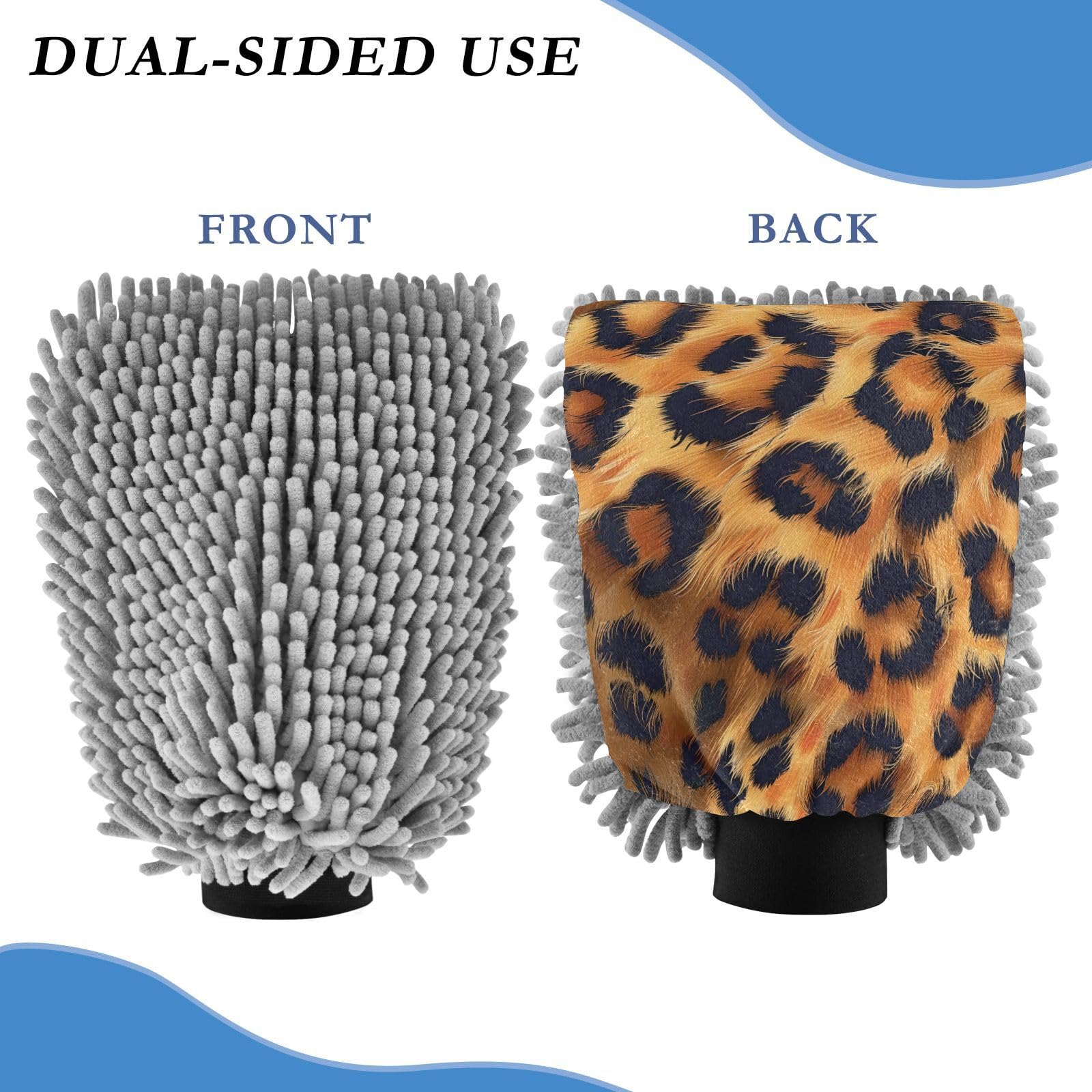 IOACIY Absorbent Microfiber Car Wash Drying Mitts, 2 Pack, Scratch-Free & Lint-Free, Rich Foam, Highly Absorbent, Double Sided, Wash Mitt Perfect for Car Washing, L, Cheetah (5)