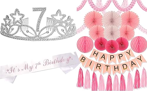 Regalos de 7 cumpleaños para niña, suministros de fiesta de feliz cumpleaños 7, suministros de fiesta de 7 cumpleaños, cumpleaños 7 niña, idea de