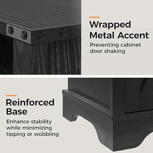 Miniatura 6 de RoyalCraft Juego de 2 mesitas de noche de granja, mesita de noche alta con estación de carga, mesa auxiliar de madera grande con almacenamiento,