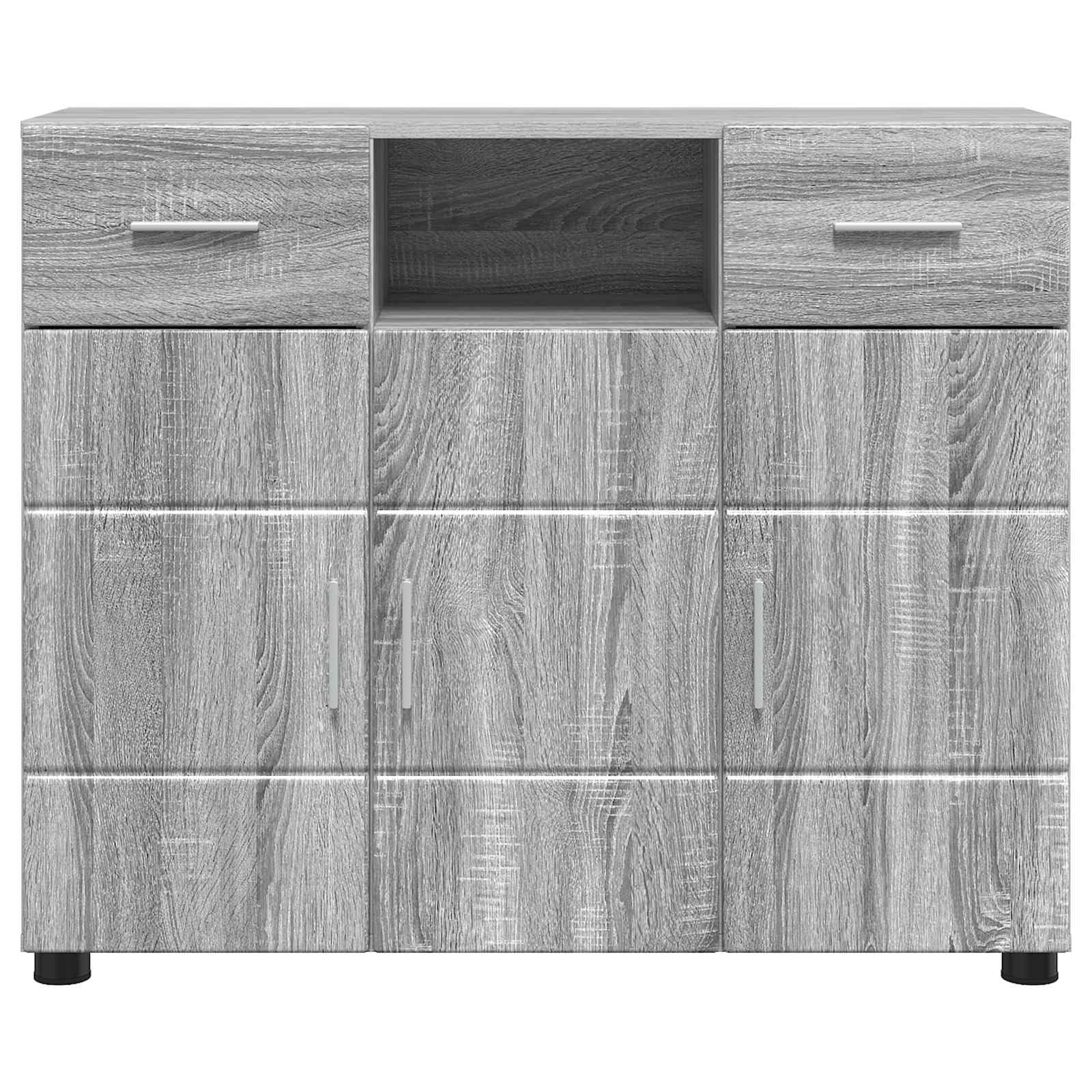 Armadio in legno Sonoma grigio con 3 ante, 2 cassetti, 3 ripiani, opaco, credenza per soggiorno, ufficio, moderna combinazione di pareti