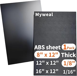 Myweal Black ABS Plastic Sheet 8x12x1/8 Inch - Moldable Thermoplastic Panels, High Impact Strength for DIY Crafts, Car Interiors, Home Decor