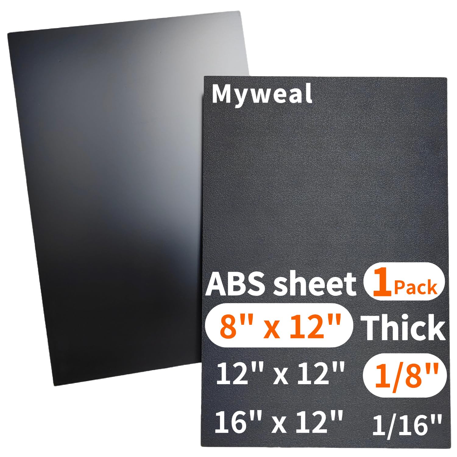Myweal Black ABS Plastic Sheet 8x12x1/8 Inch - Moldable Thermoplastic Panels, High Impact Strength for DIY Crafts, Car Interiors, Home Decor