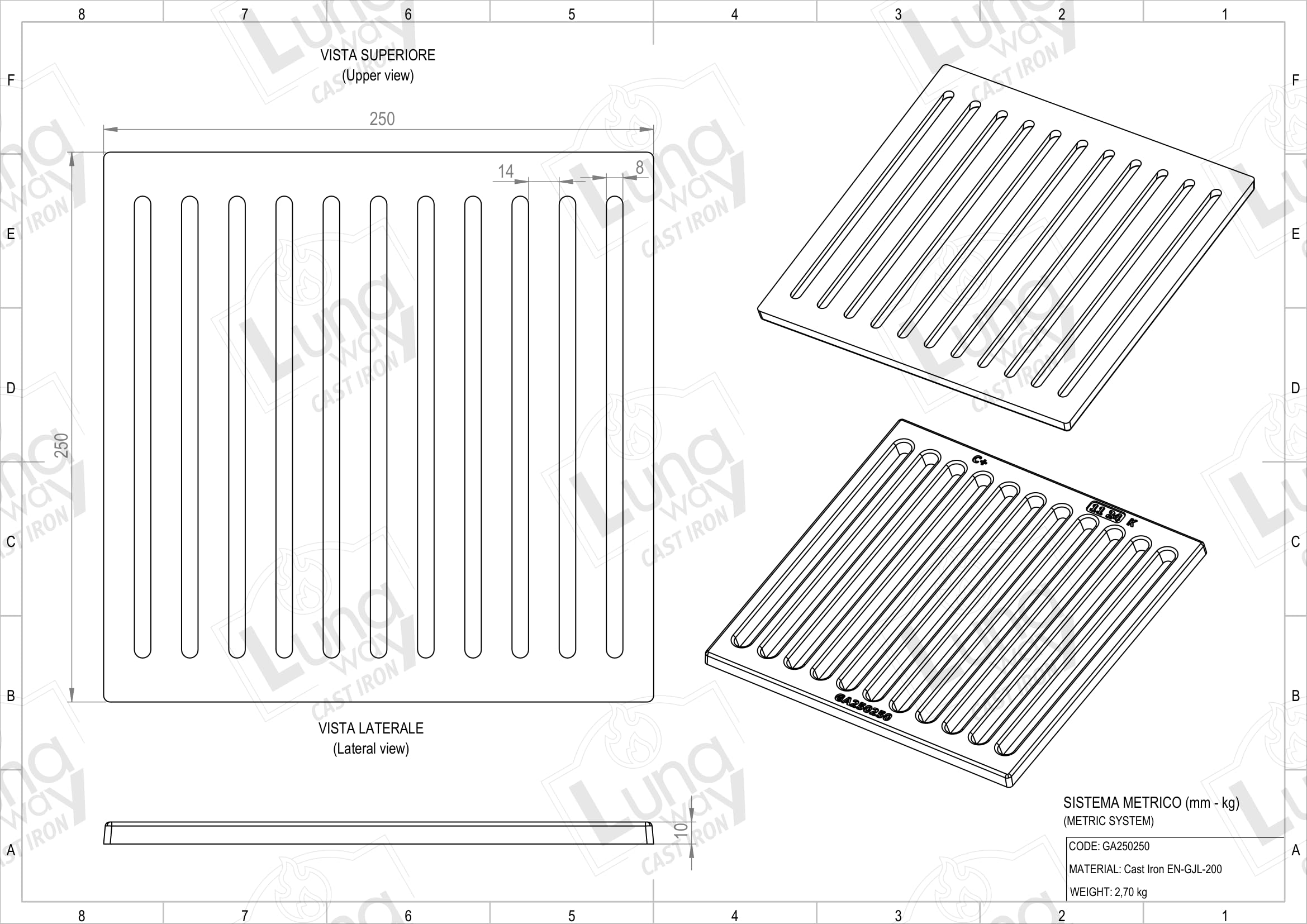 25 x 25 x 1 cm - Griglia per cenere 100% ghisa LUNA WAY CAST IRON | Ottimizza il tiraggio del camino e stufa | Resistente alle alte temperature | Facile pulizia