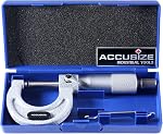 Accusize Industrial Tools Outside Micrometer, 0-25mm, EG00-0025 | 0-25mm, Ultra-Precision, Carbide Tipped, M-Type, Resolution 0.01mm, Ratchet Friction Thimble, Solid Storage Case